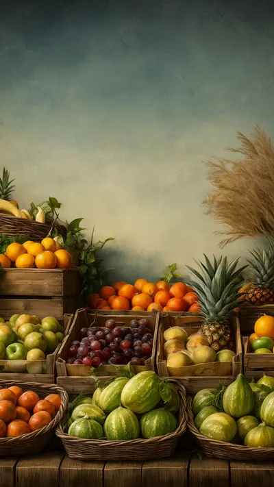Market Stall With Fruit Crates in an oil painting style