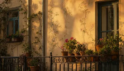 Balcony With Plants At Golden Hour