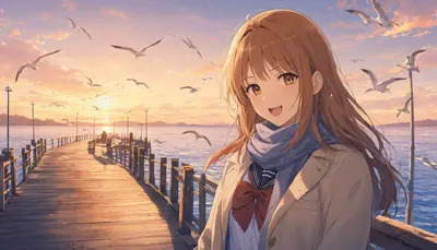 Pier With Seagulls At Sunrise