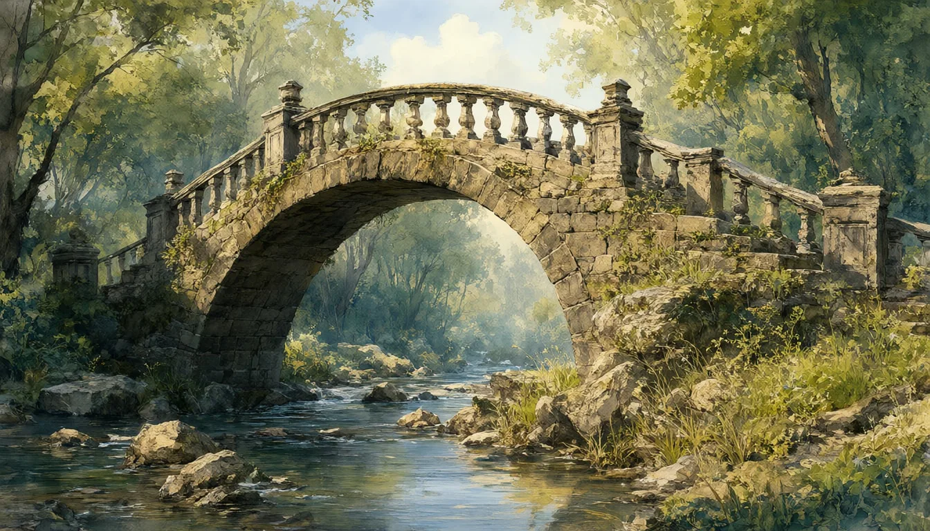 Old Stone Bridge Over A Stream in watercolour