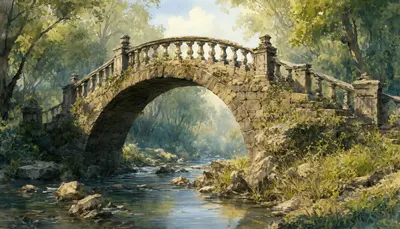 Old Stone Bridge Over A Stream in watercolour