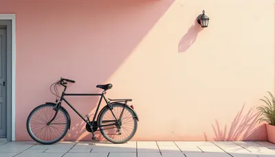 Bicycle Leaning On A Pastel Wall in an oil painting style