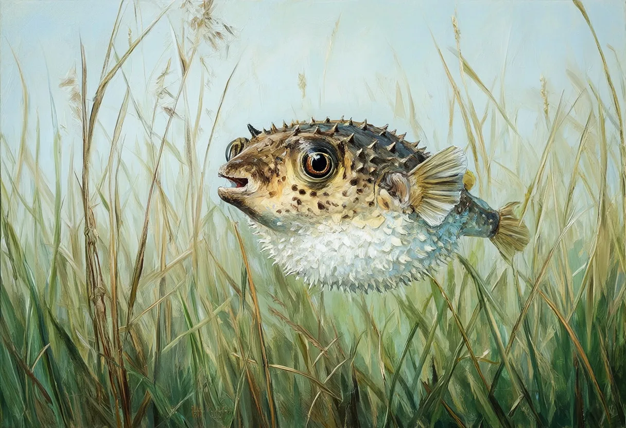 Pufferfish in tall grass Oil Painting
