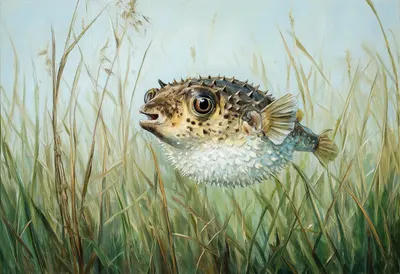 Pufferfish in tall grass Oil Painting