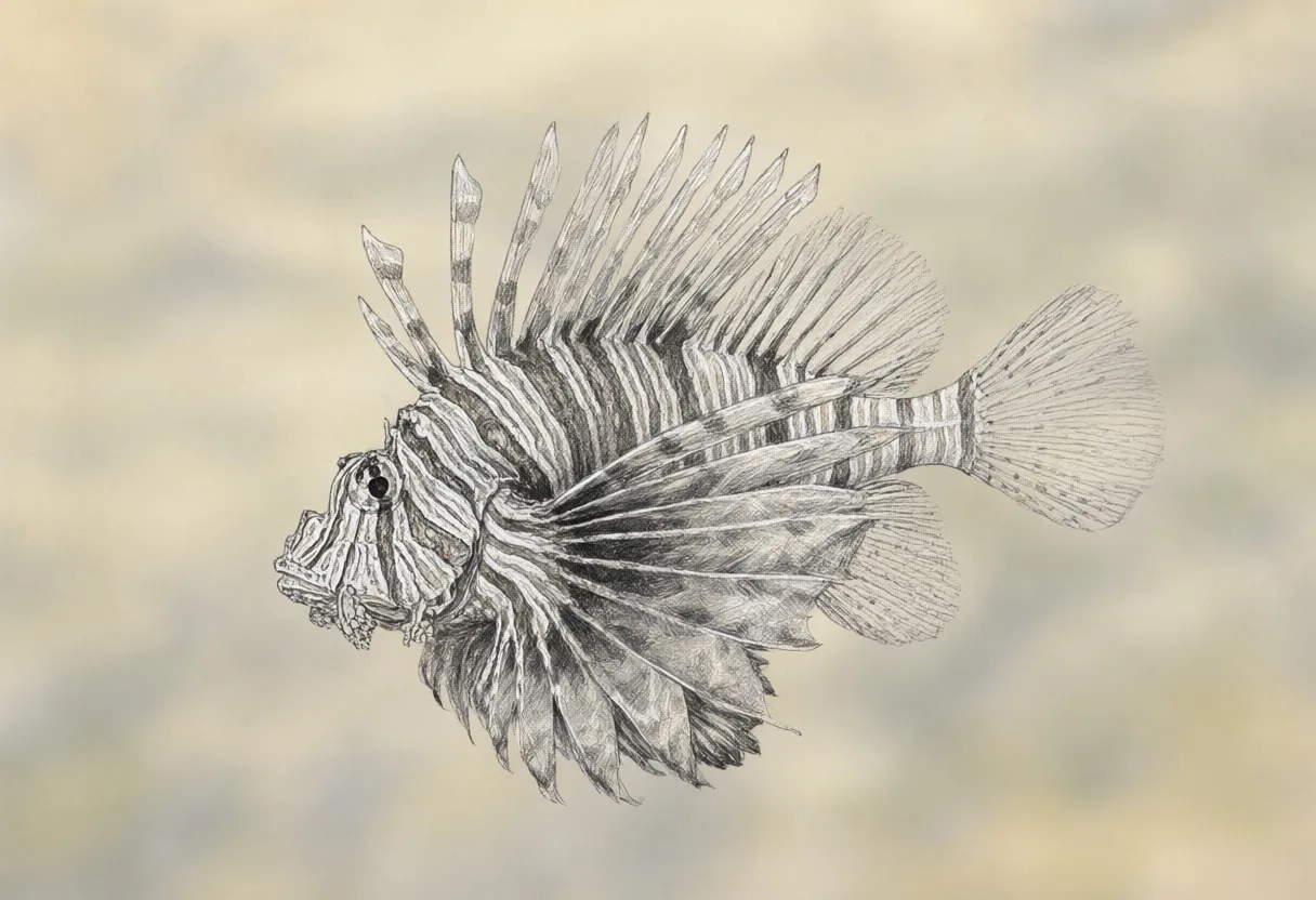 Lionfish against a soft blurred background Pencil Sketch