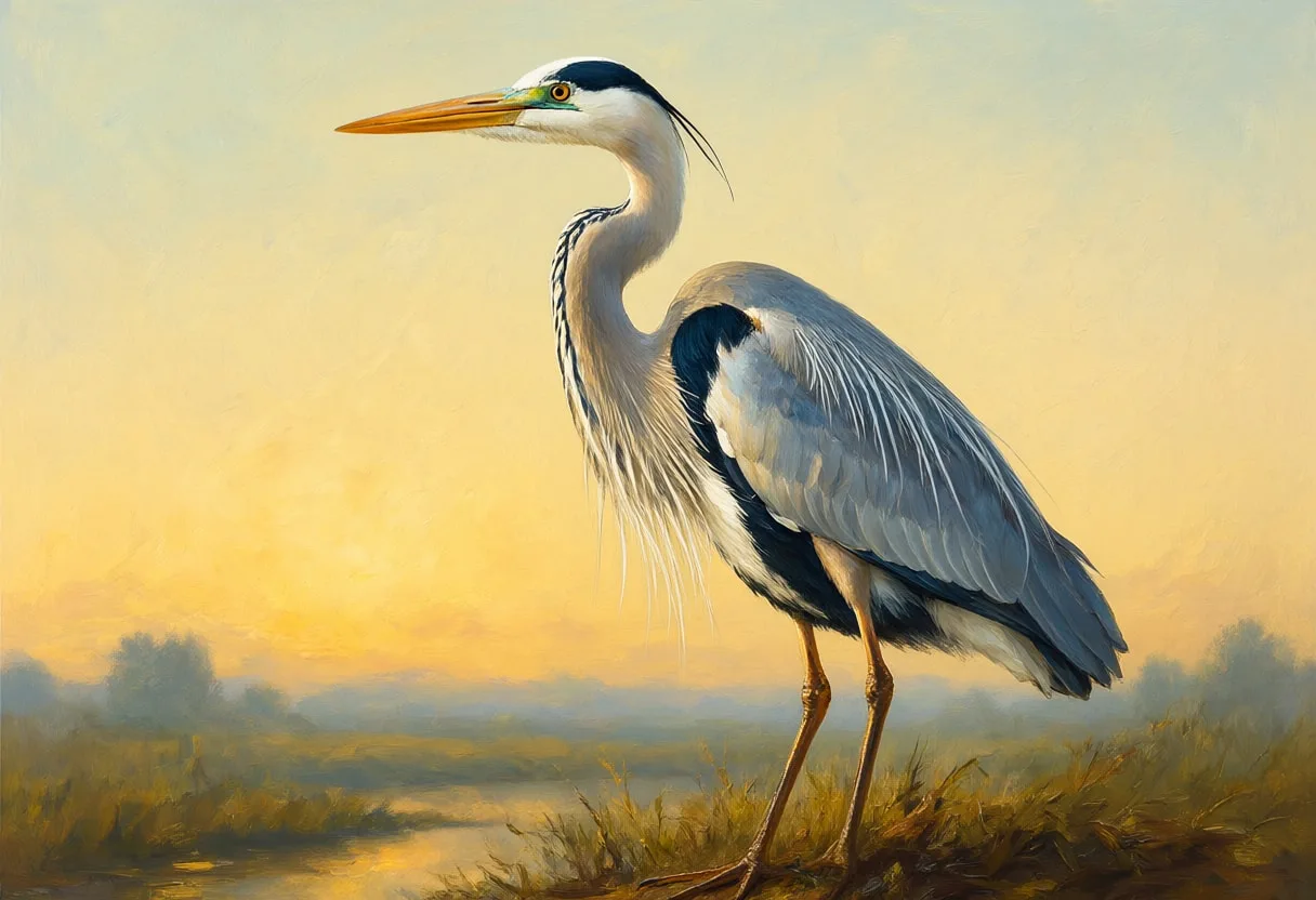 Heron at golden hour Oil Painting