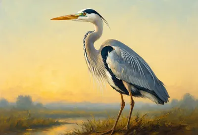 Heron at golden hour Oil Painting