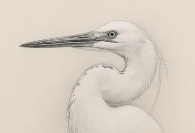 Egret close-up portrait Pencil Sketch