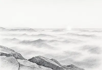 Sea Fog At Dawn Pencil Sketch