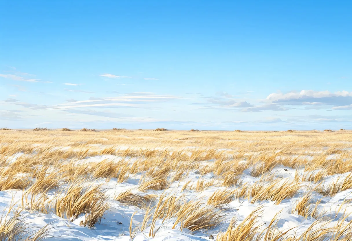 Steppe Grassland In Wind in winter Digital Illustration