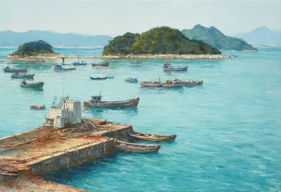 Naoshima Shore from above Oil Painting