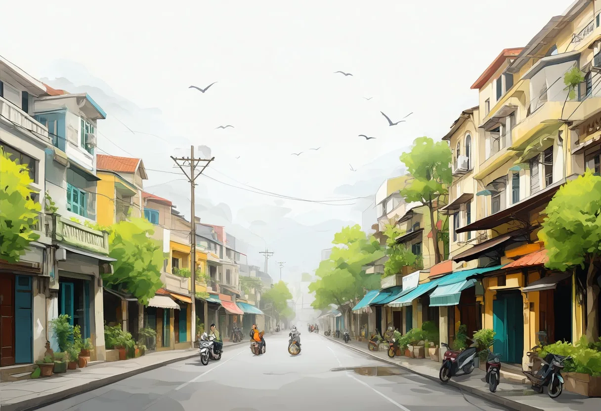 Hanoi Old Quarter in soft mist Digital Illustration