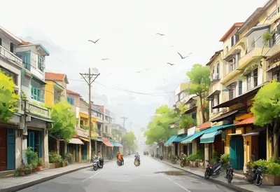 Hanoi Old Quarter in soft mist Digital Illustration