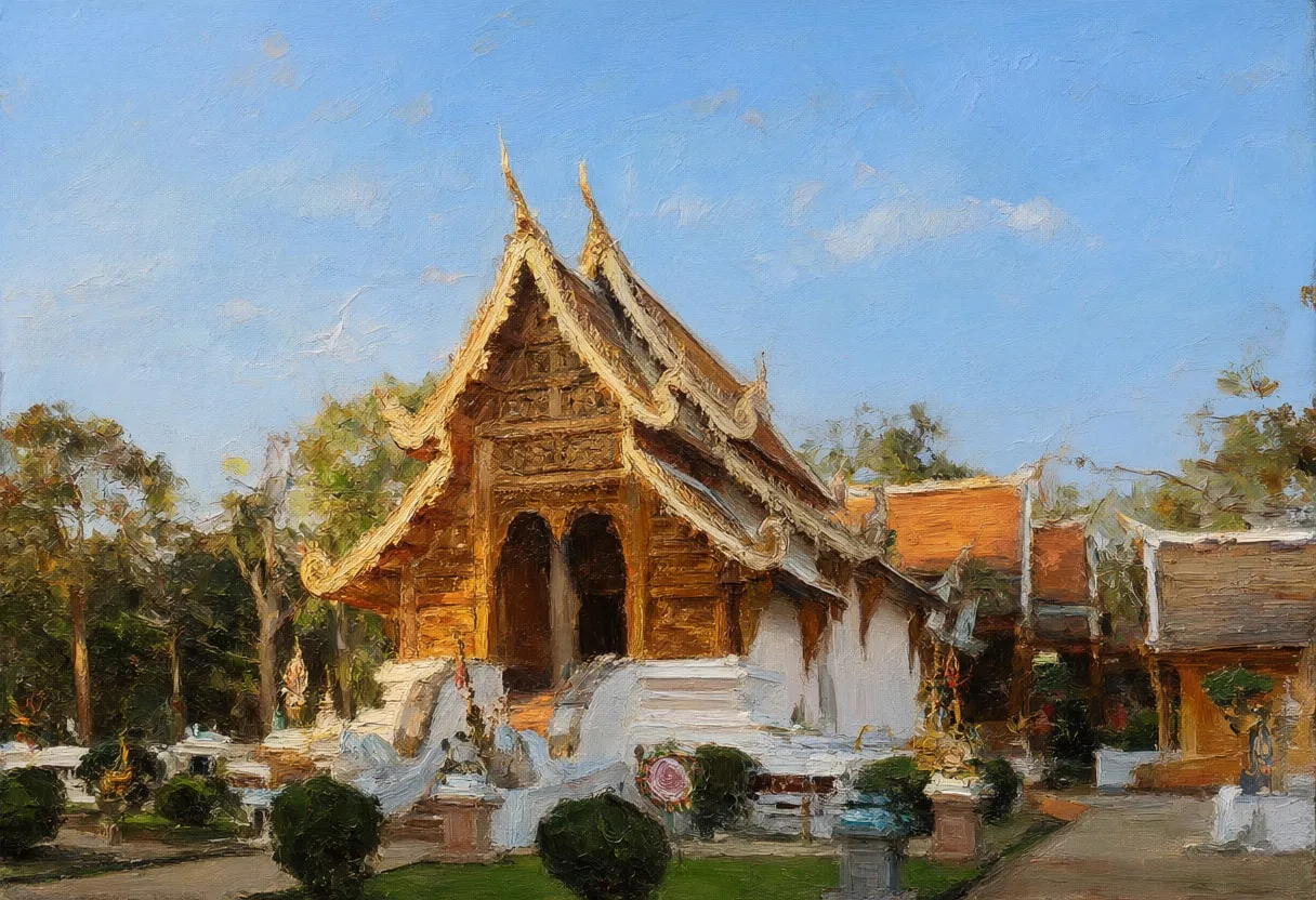 Chiang Mai Temple at blue hour Oil Painting