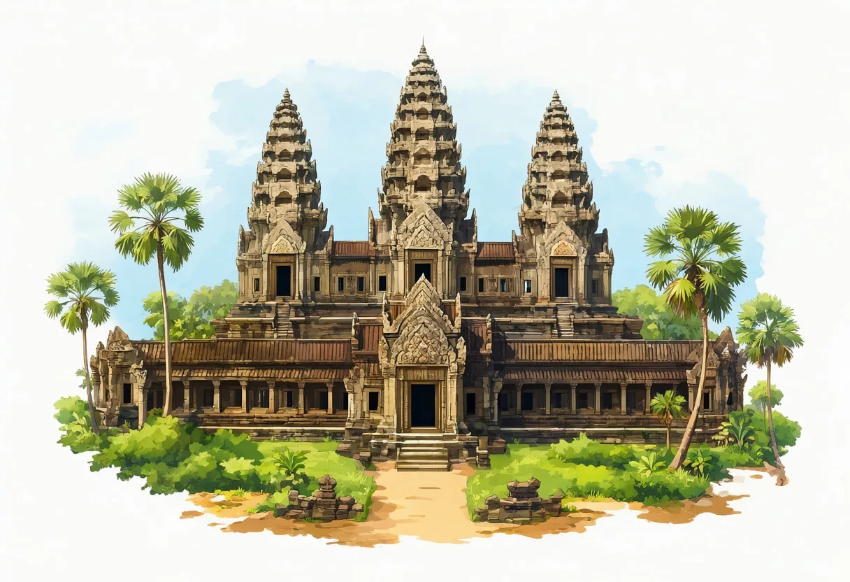 Siem Reap Temple from above Digital Illustration