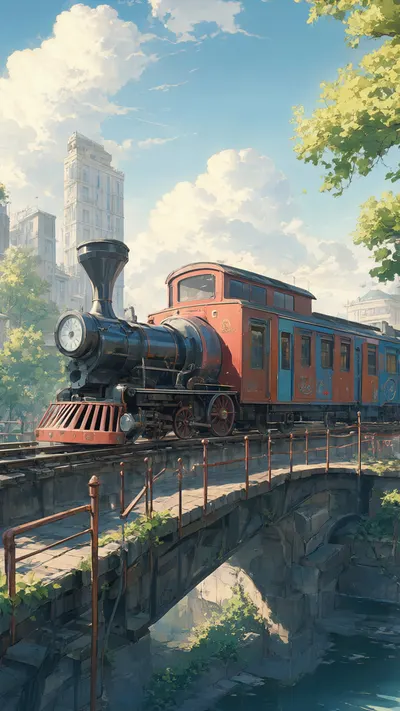 Cartoon Train Crossing A Bridge