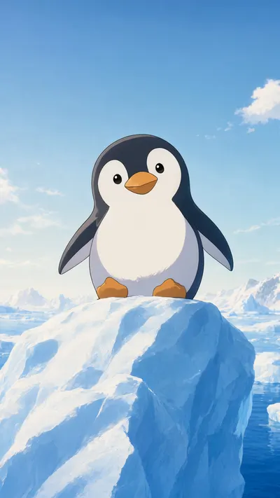 Cartoon Penguin On An Iceberg with a minimal touch
