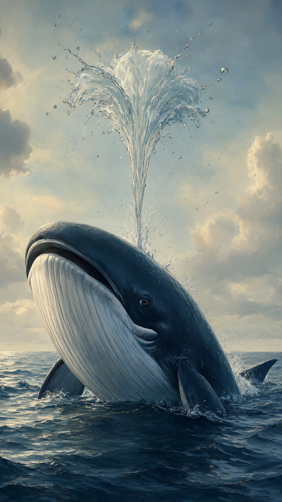 Cartoon Whale Spouting Water in an oil painting style
