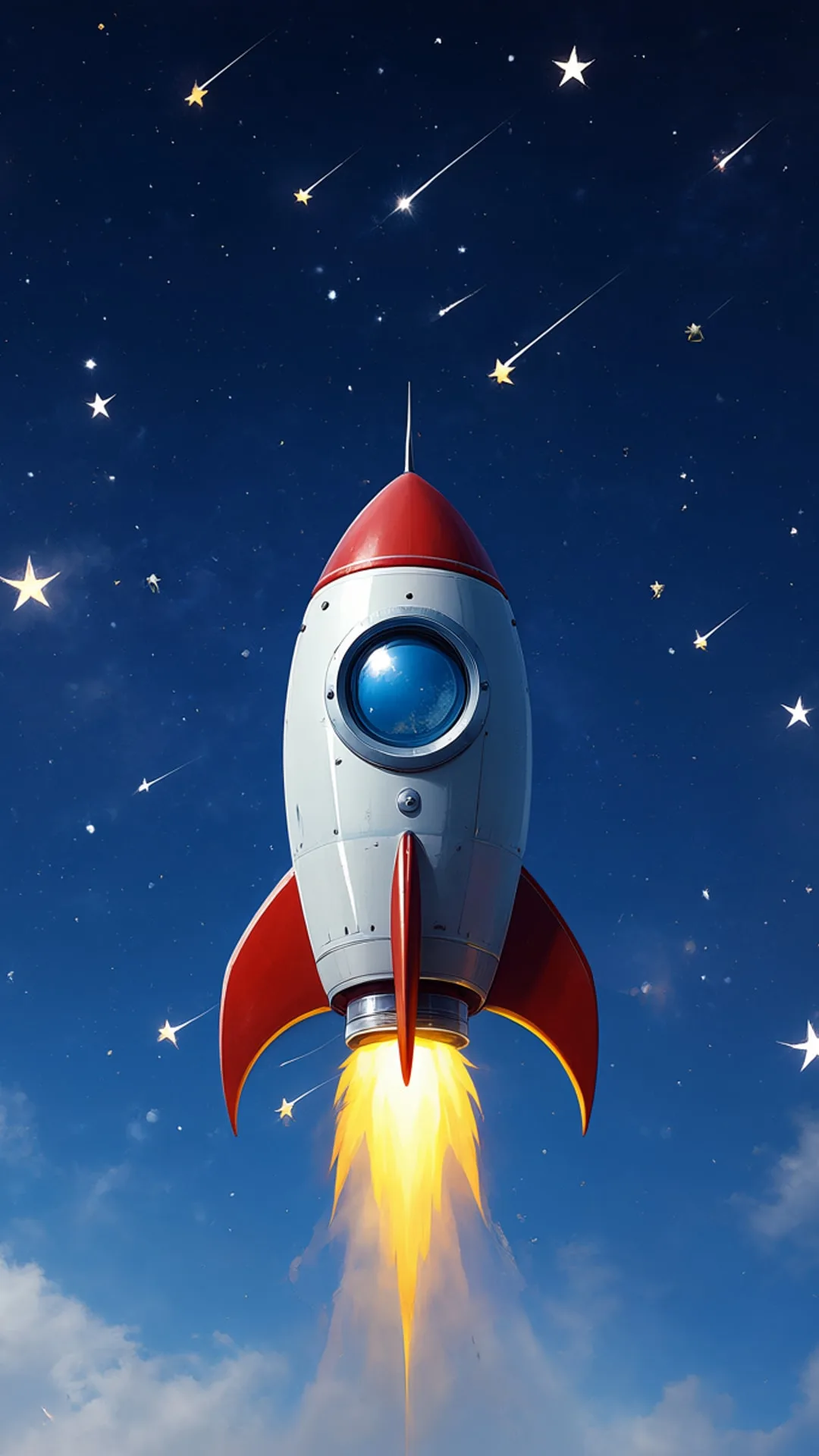 Cartoon Rocket In A Starry Sky