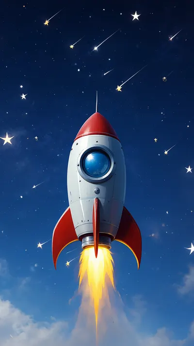 Cartoon Rocket In A Starry Sky