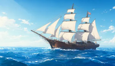 Cartoon Sailboat On A Wavy Sea with a minimal touch