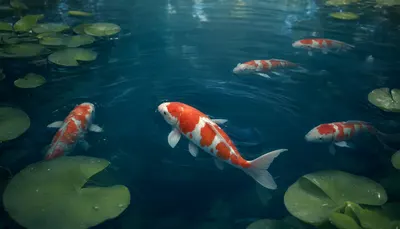 Cartoon Koi Pond With Lily Pads in a deep palette