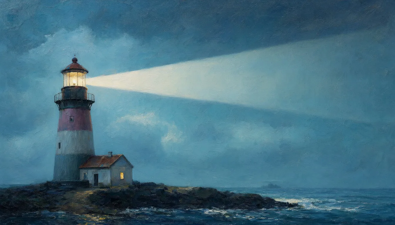 Cartoon Lighthouse With A Beam in a cool palette