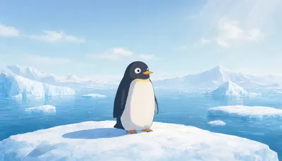 Cartoon Penguin On An Iceberg with a minimal touch