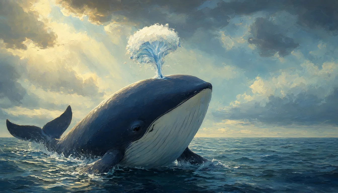 Cartoon Whale Spouting Water in an oil painting style