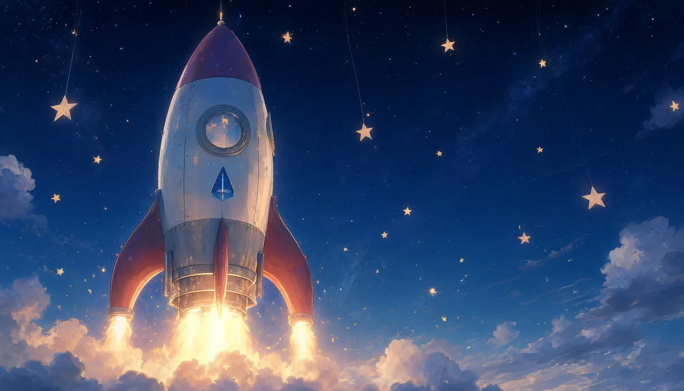 Cartoon Rocket In A Starry Sky