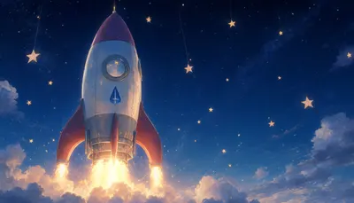 Cartoon Rocket In A Starry Sky