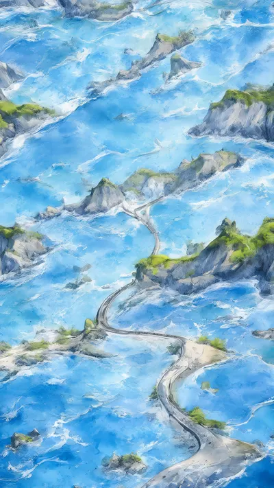 Anime Coastal Road in watercolour
