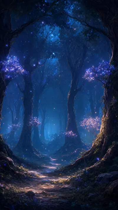 Fantasy Glowing Forest ในพาเลตต์สีเข้ม