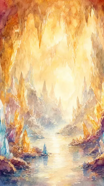 Fantasy Crystal Cave in a warm palette