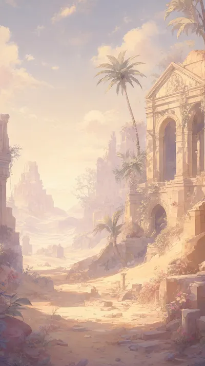 Fantasy Desert Ruins in a soft palette