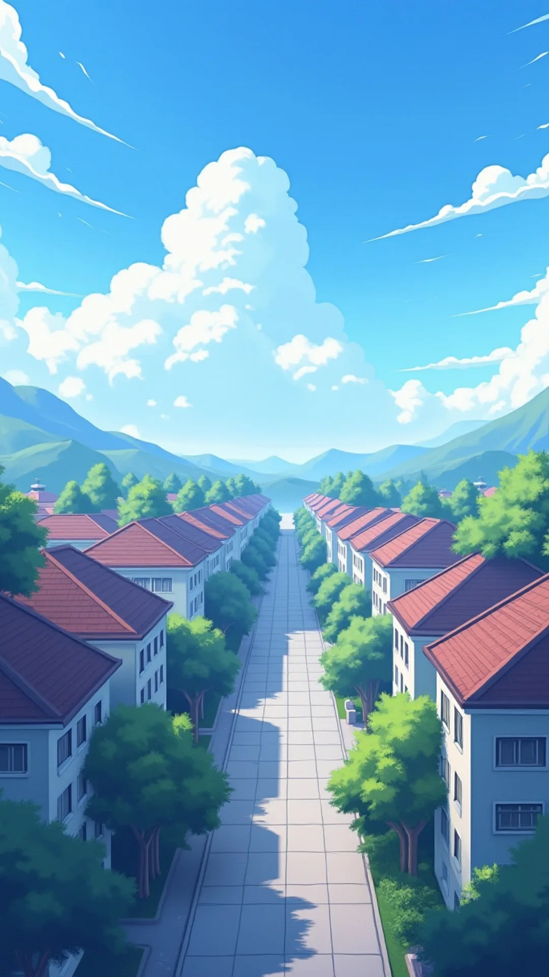 Anime School Rooftop in an oil painting style