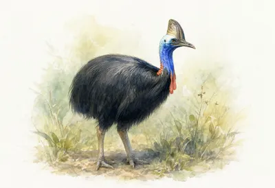 Cassowary in soft morning light Watercolour
