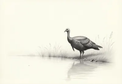 Turkey beside calm water Pencil Sketch