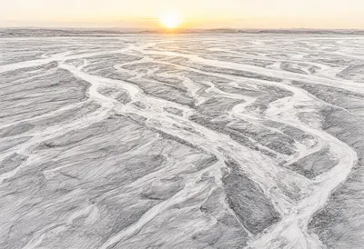 Glacial River Braid at golden hour Pencil Sketch