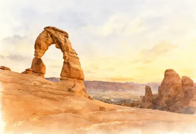 Sandstone Arch at golden hour Watercolour