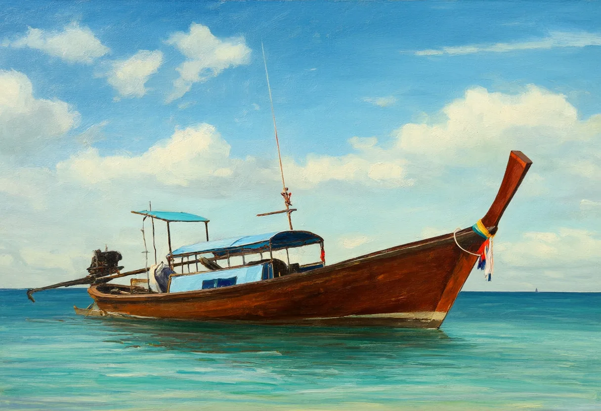 Phuket Longtail Boat under a dramatic sky Oil Painting