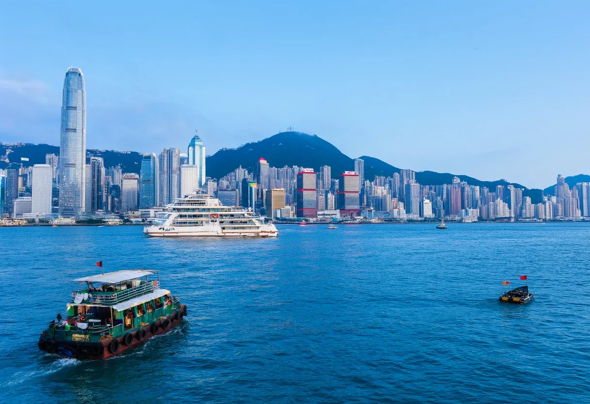 Hong Kong Harbour at blue hour Digital Illustration
