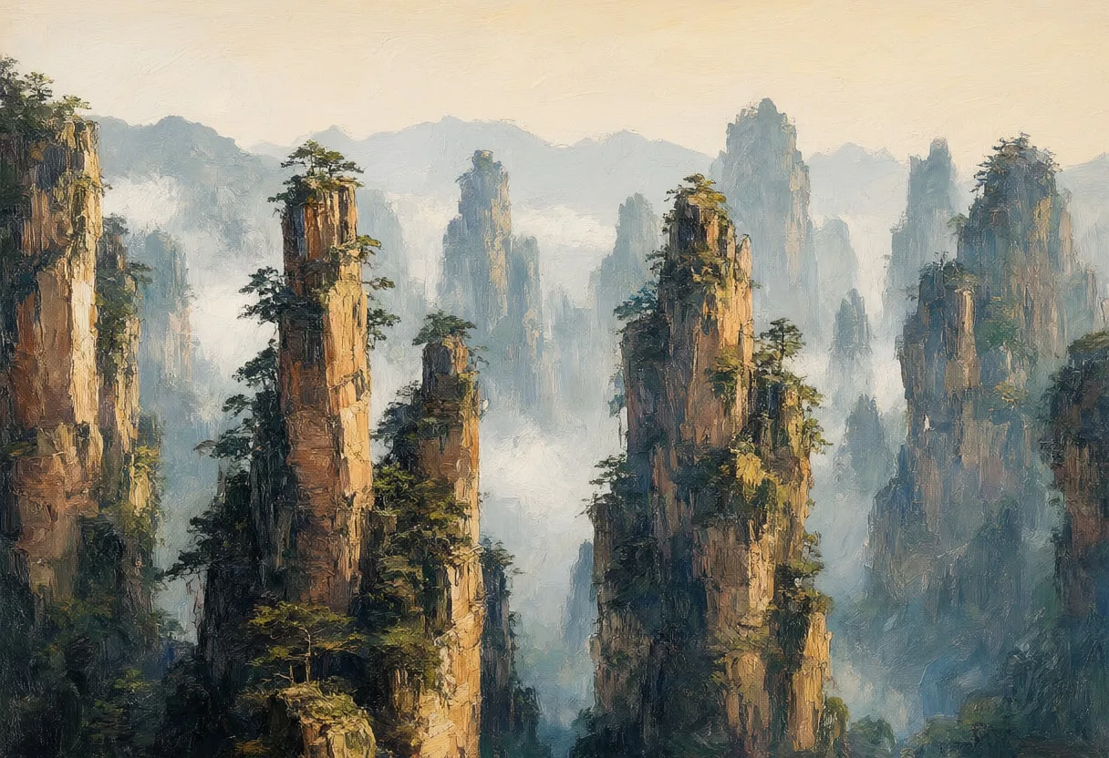 Zhangjiajie Peaks in soft mist Oil Painting