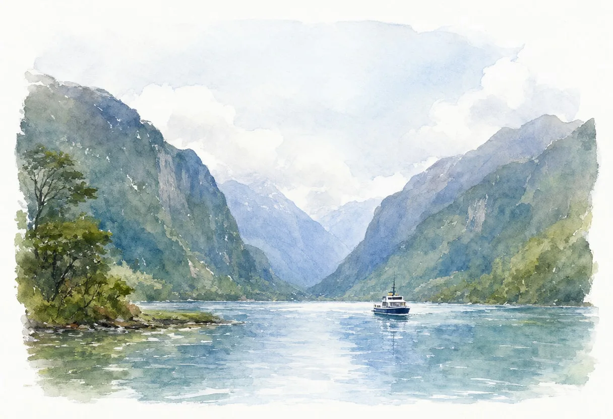 Milford Sound in the rain Watercolour