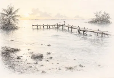 Fiji Lagoon in warm evening light Pencil Sketch