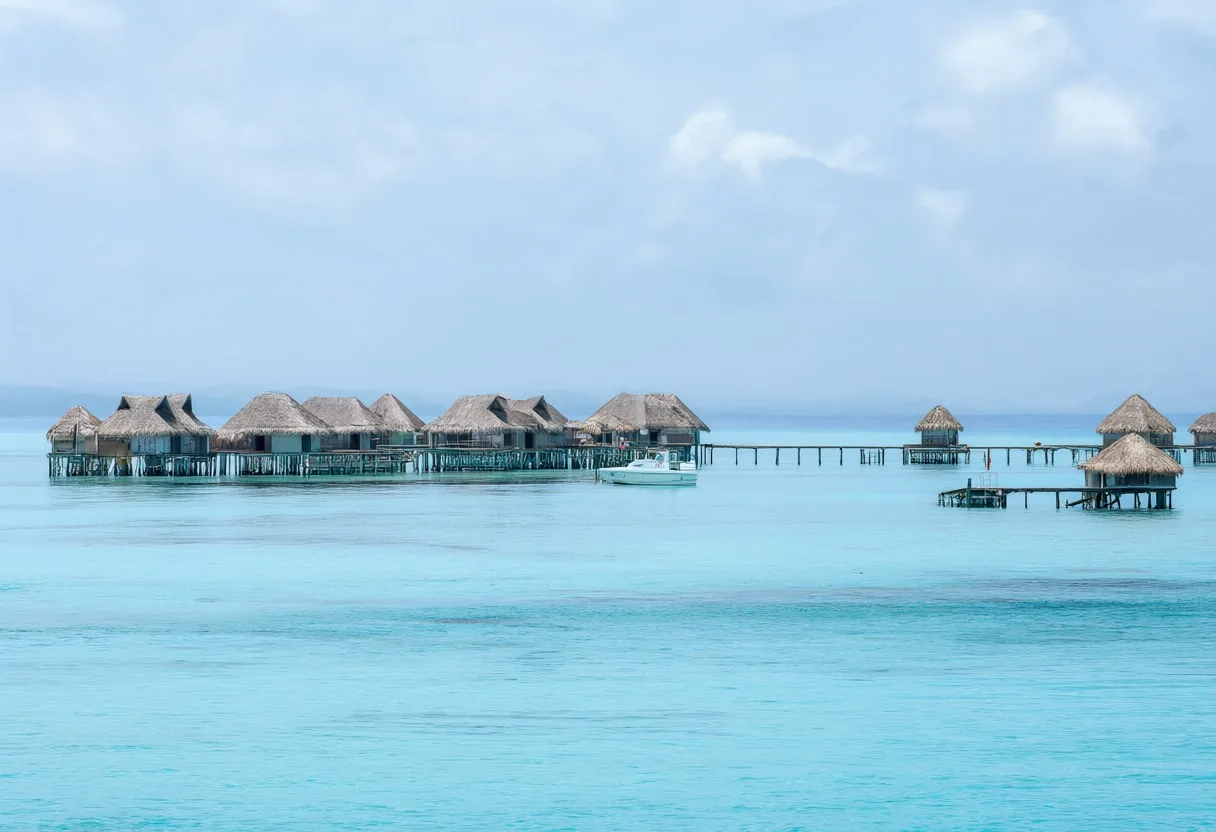 Bora Bora Overwater in soft mist Digital Illustration