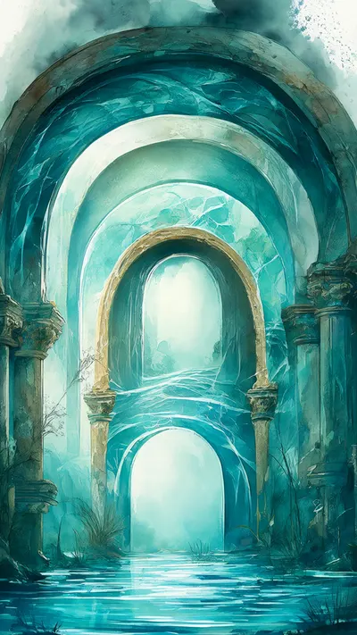 Arches ที่ซ้อนกันในสีน้ำ