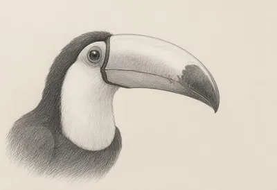 ภาพร่างดินสอระยะใกล้ของ Toucan