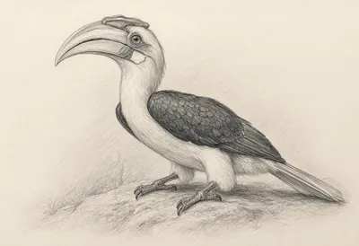 Hornbill in soft morning light Pencil Sketch