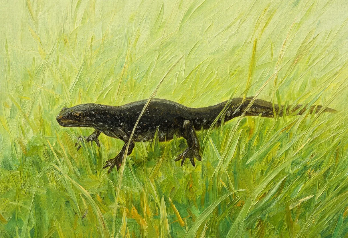 Newt in tall grass Oil Painting